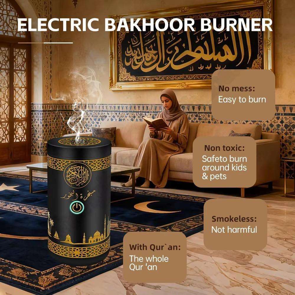 2 in 1 Portable Electric Bakhoor Burner with Quran Speaker